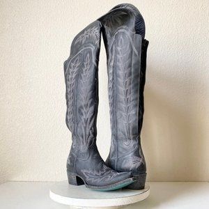 NEW Lane LEXINGTON Over the Knee Western Boots Sz 8.5 Black Leather Snip Toe